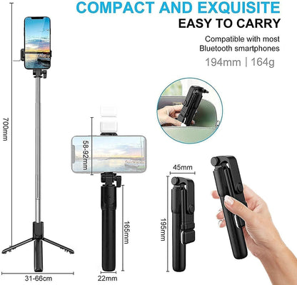 Extendable Flash 3-in-1 Selfie Stick Tripod with Bluetooth Remote - Aesthetic Electronics